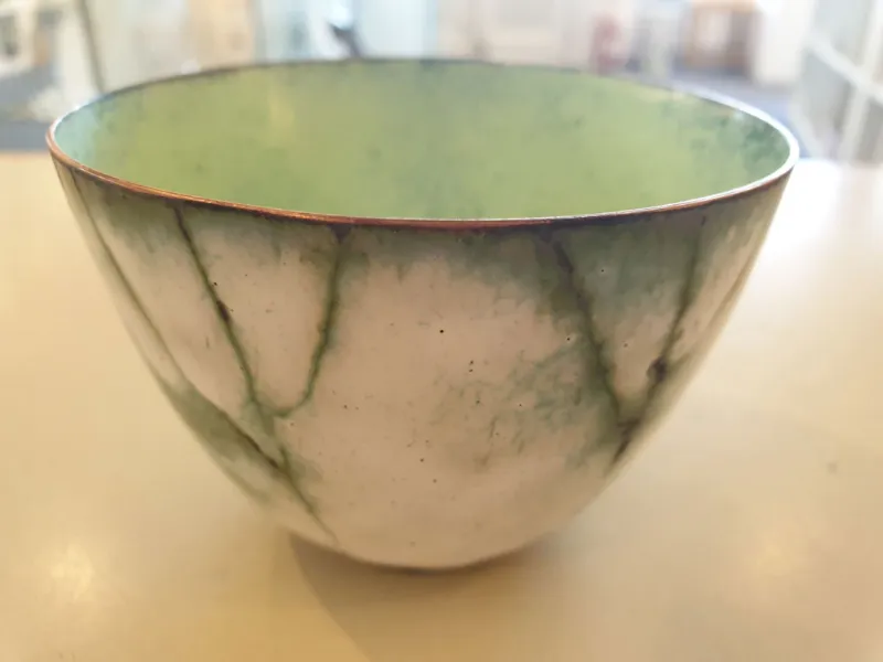 Enamelled copper bowl by Caroline Ingram