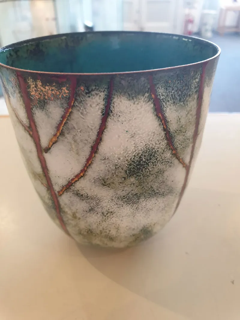Enamelled copper bowl by Caroline Ingram