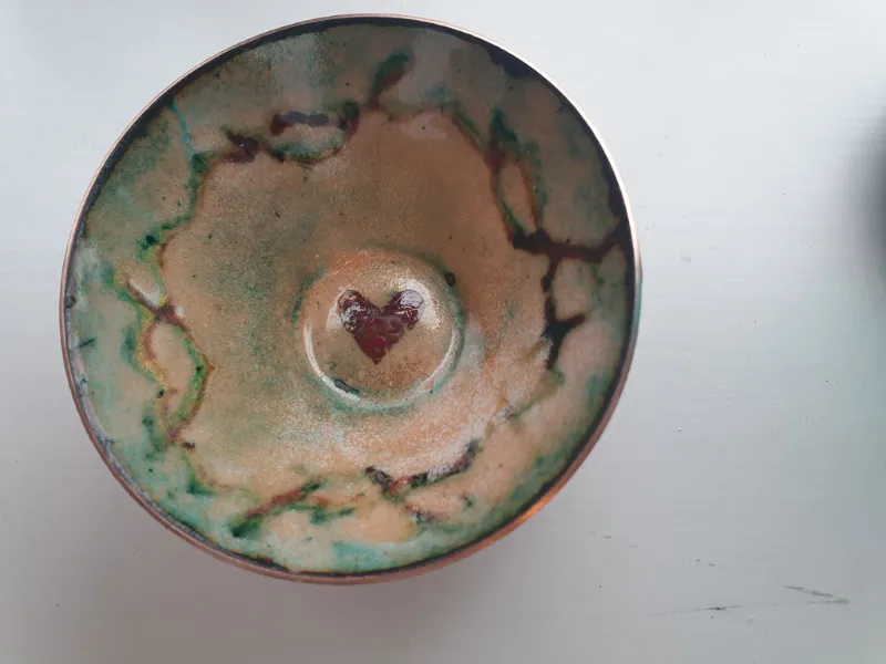 Enamelled copper bowl by Caroline Ingram