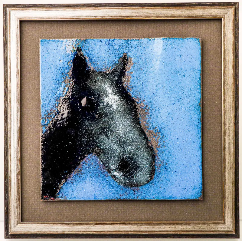 Framed enamel panel by Caroline Ingram