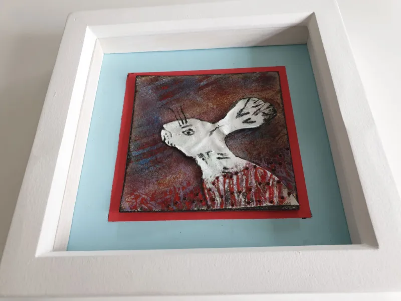 Framed enamel panel by Caroline Ingram