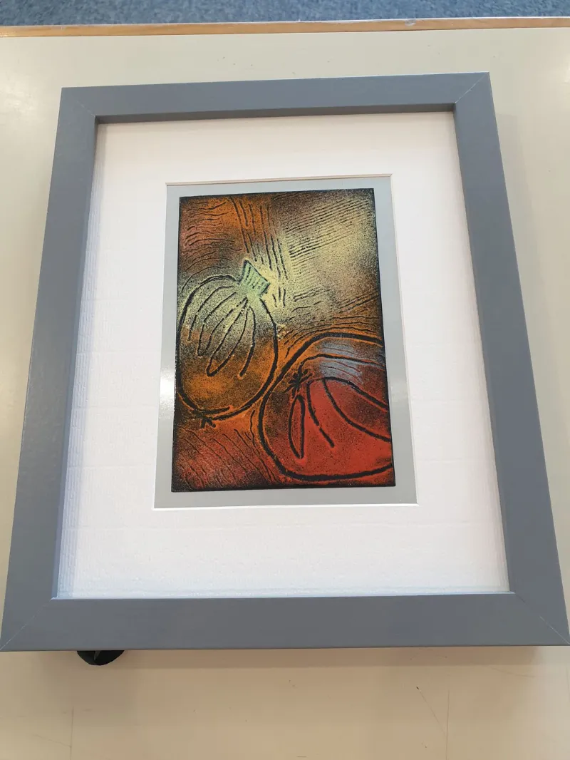 Framed enamel panel by Caroline Ingram