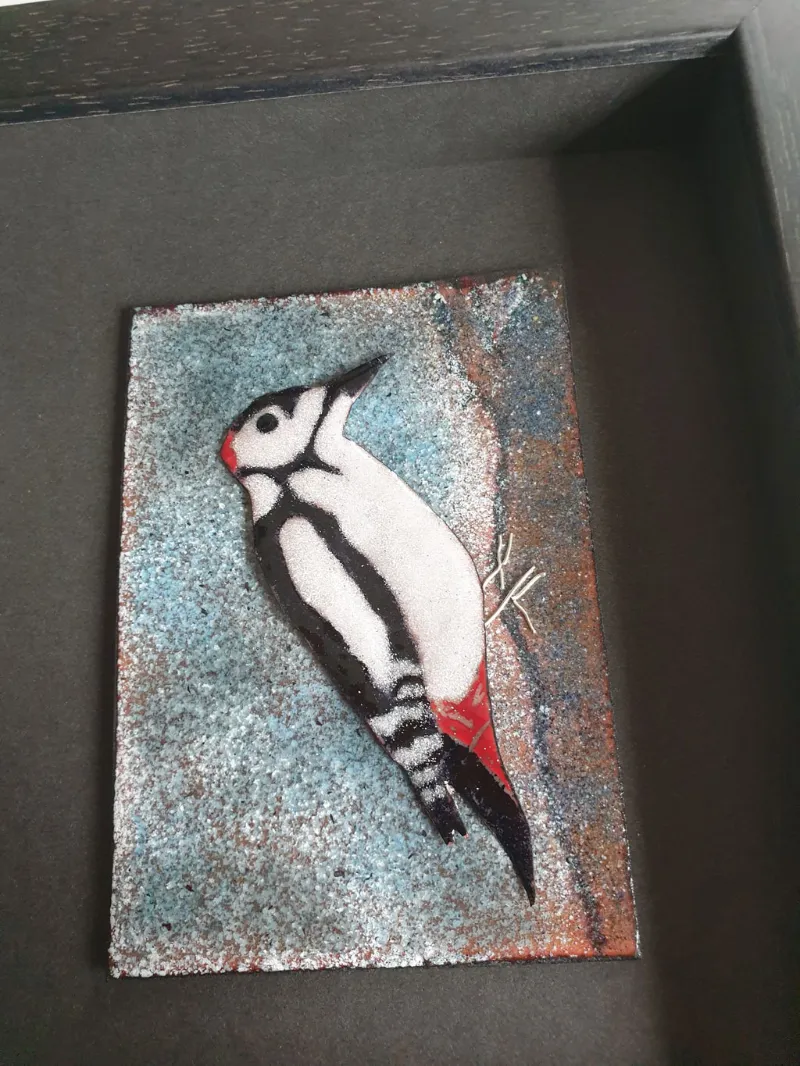Framed enamel panel by Caroline Ingram