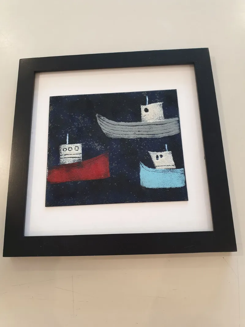 Framed enamel panel by Caroline Ingram