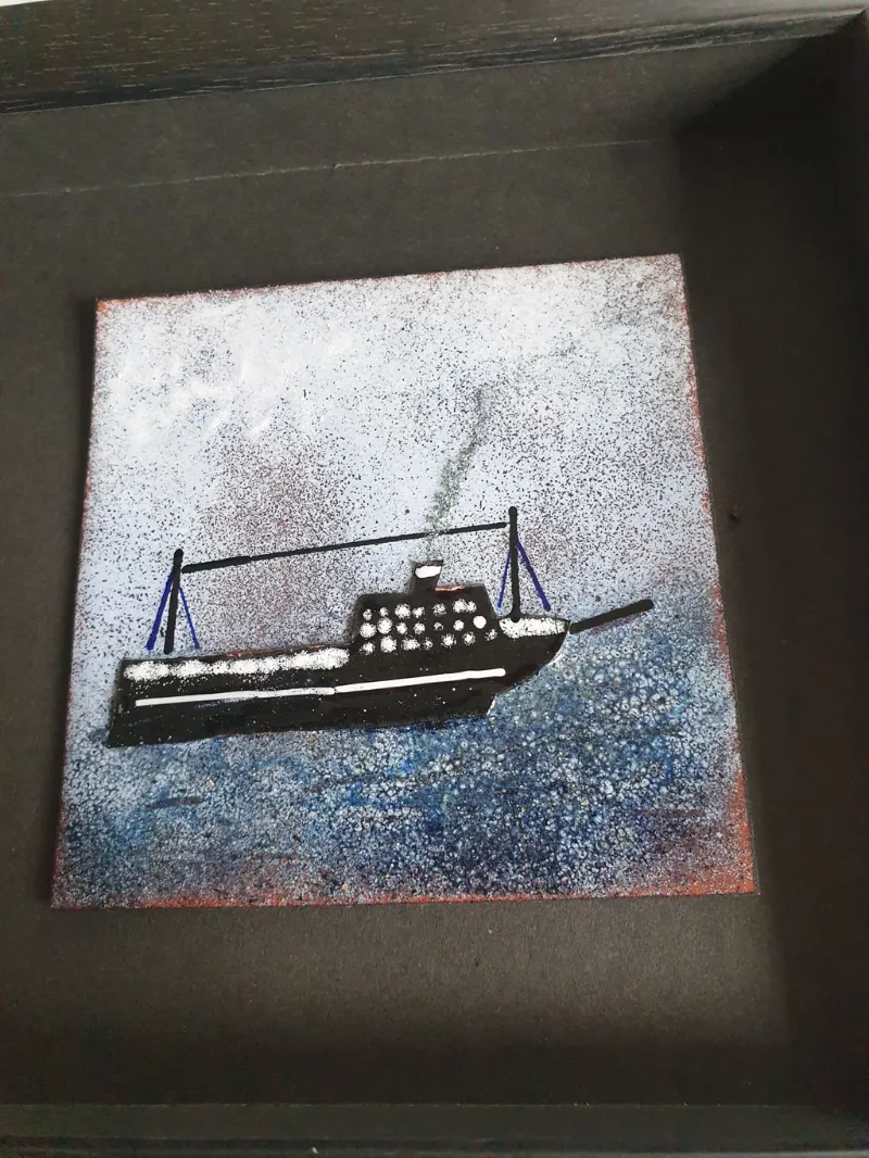 Framed enamel panel by Caroline Ingram