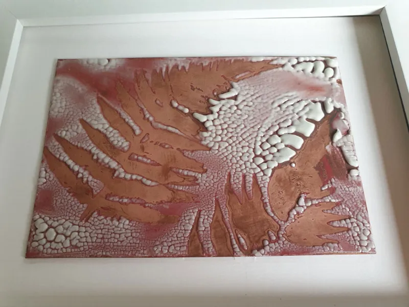 Framed enamel panel by Caroline Ingram