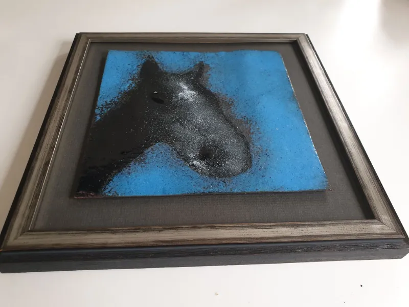 Framed enamel panel by Caroline Ingram
