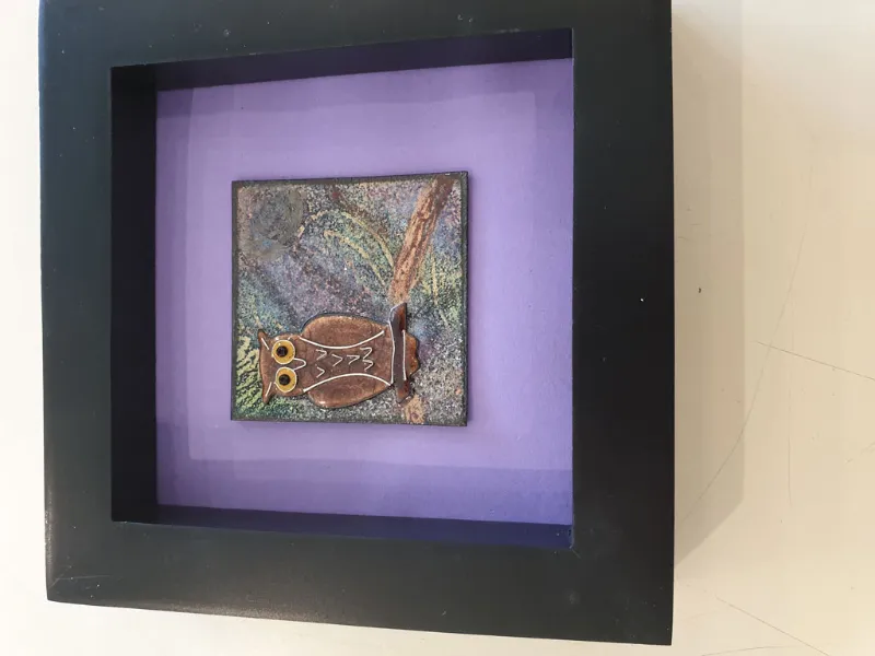 Framed enamel panel by Caroline Ingram