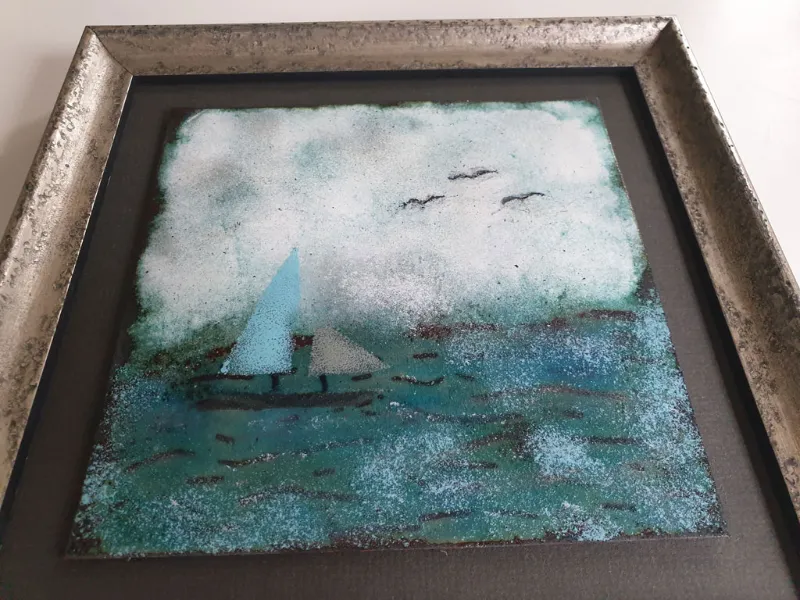 Framed enamel panel by Caroline Ingram