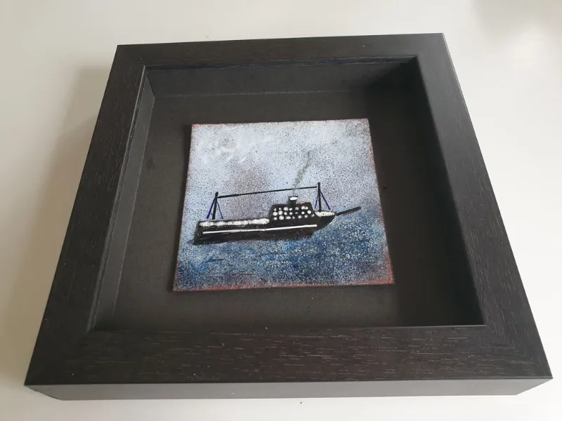 Framed enamel panel by Caroline Ingram