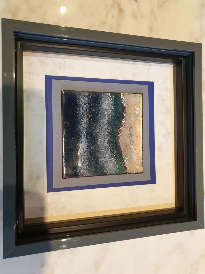 Framed enamel panel by Caroline Ingram