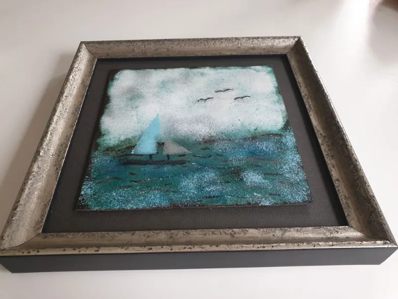 Framed enamel panel by Caroline Ingram