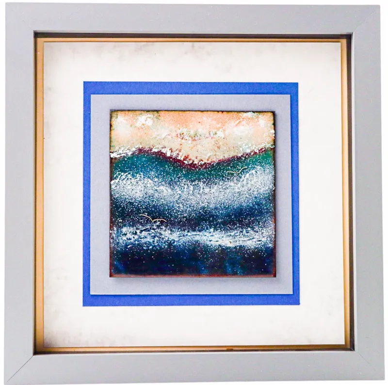 Framed enamel panel by Caroline Ingram