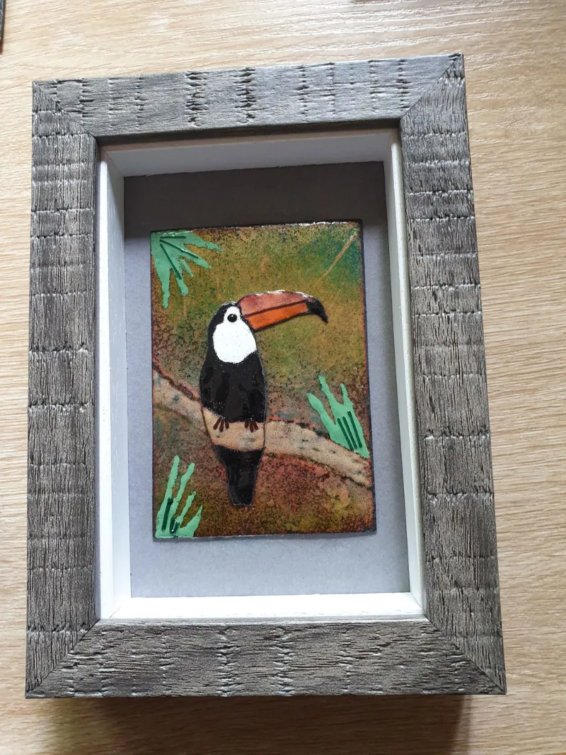 Framed enamel panel by Caroline Ingram