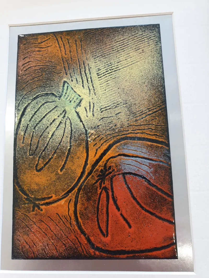 Framed enamel panel by Caroline Ingram