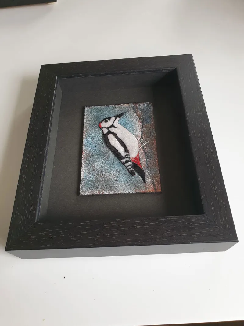 Framed enamel panel by Caroline Ingram