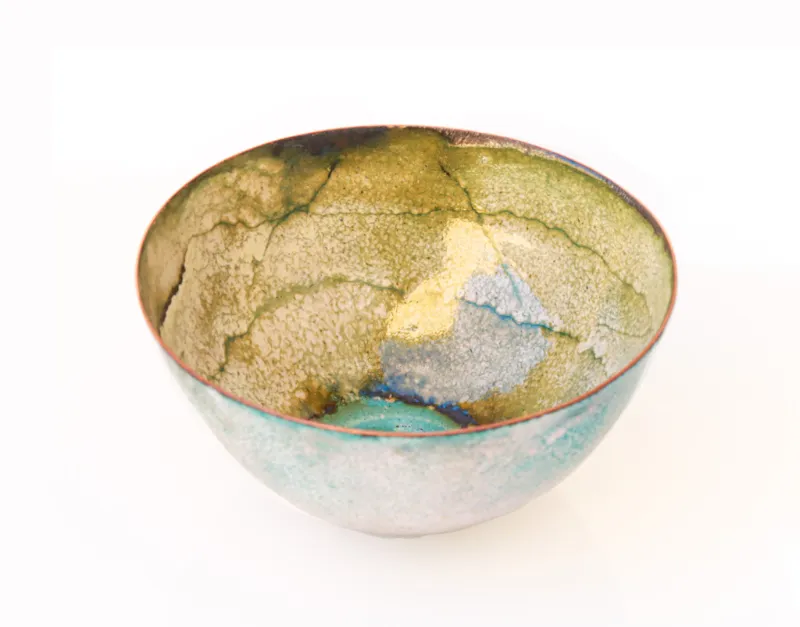Enamelled copper bowl by Caroline Ingram